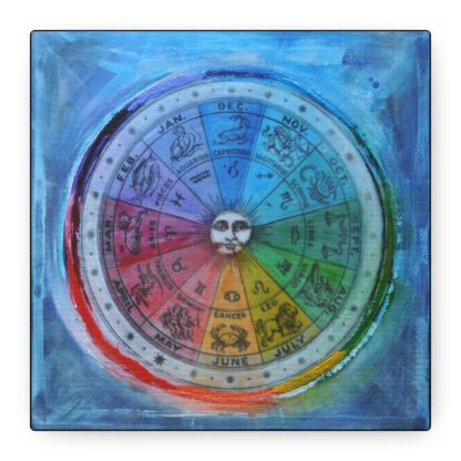 Spirit Wheel - Astrological Zodiac Wheel, Horoscope Wall Decor, Colorful Astrology Painting, Celestial Gifts, Astrology Birthday Decoration